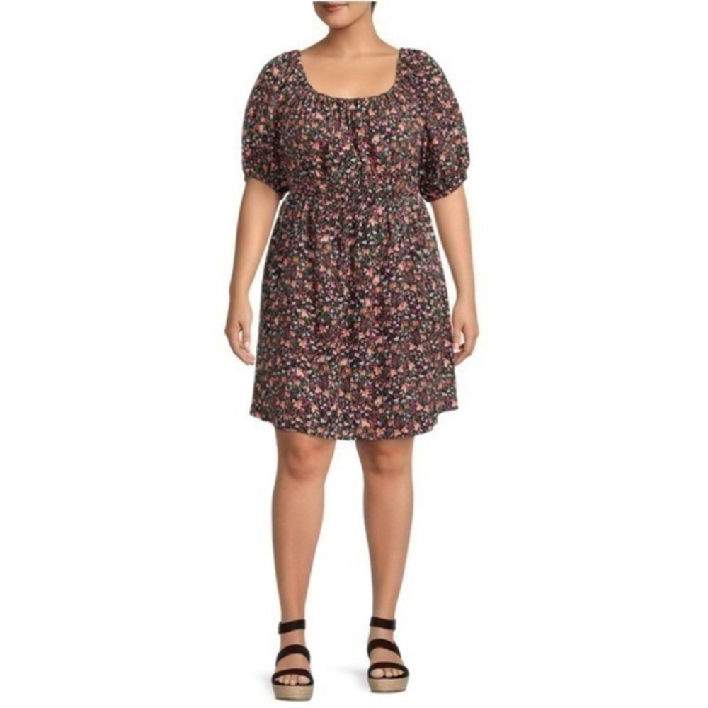 NWT Terra & Sky Women's Plus Size Floral Puff Sleeve Dress with Tie Back Size 2X